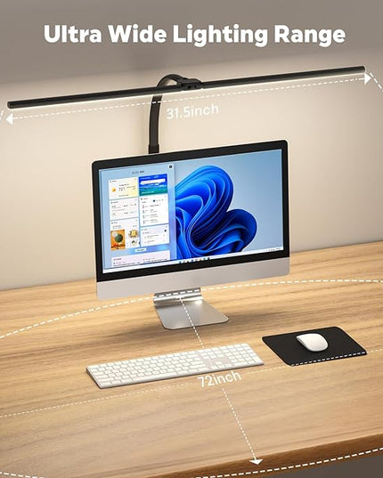 LED Desk Lamp for Home Office, Remote Control Computer Desk Light Bright Table Lamp for Study Dimmable Desk Lighting with Clamp Adjustable Gooseneck, Double Head, 24W, Black - LeafyLoom