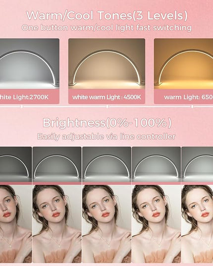 Charme Princesse 30in Half Moon Lamp 48W Half Moon Nail Desk Lamp 1600 Lumen LED Lash Light 3 Color Temperature Lash Lamp for Lashes Eyelash Extensions Tattoo Skin Care (White) M18S-12-US - LeafyLoom