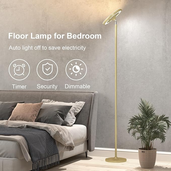 Keepsmile Gold Double Side Lighting LED Floor Lamp with Remote Smart App 36W 2600LM Bright Tall Standing RGB Floor Lamp Angle Multicolor Dimmable Modern Floor Lamps for Living Room Bedroom - LeafyLoom
