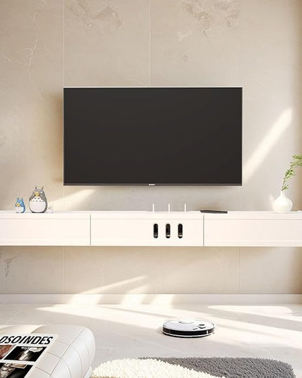 Floating TV Stand in Solid Wood, 71'' High Gloss Wall Mounted TV Cabinet, Floating TV Shelves with Door & Drawers, Modern Entertainment Media Console Center Large Storage Under TV - LeafyLoom