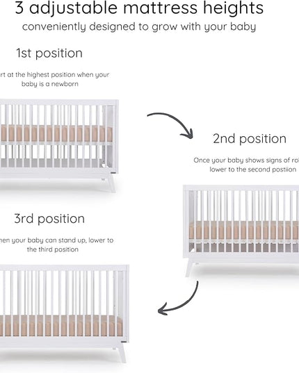 dadada Baby Soho 3-in-1 Convertible Crib to Toddler Bed – Wooden Crib Made in Italy, GREENGUARD Gold Certified Small Baby Crib – Baby-Safe Finish, Modern Design (White) - LeafyLoom