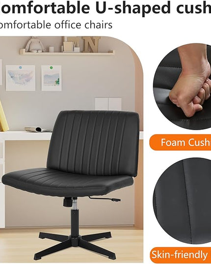 FDW Criss Cross Chair Armless Cross Legged Office Desk Chair Adjustable Swivel Ergonomic Gaming Chair No Wheels Backrest with Wide Seat Native Sponge Computer Task Vanity Chair for Home Office,Black - LeafyLoom