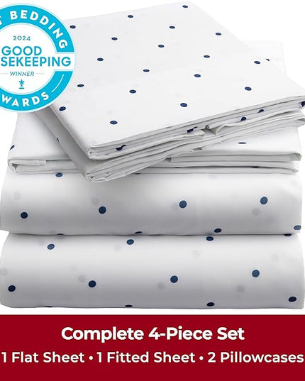 Mellanni King Sheets Set - 4 PC Iconic Collection Bedding Sheets & Pillowcases - Hotel Luxury, Extra Soft, Cooling Bed Sheets - Deep Pocket up to 16 inch (King, Polka Dot Navy) - LeafyLoom