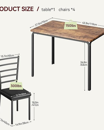 IDEALHOUSE Dining Table for 4, Small Table and Chairs Set of 4, Dinette Set for 4, Square Dinner Table Set, 5 Piece Kitchen & Dining Room Sets for Small Space (Vintage, Dining Table with 4 Chairs) - LeafyLoom