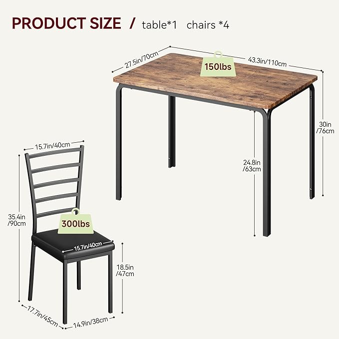 IDEALHOUSE Dining Table for 4, Small Table and Chairs Set of 4, Dinette Set for 4, Square Dinner Table Set, 5 Piece Kitchen & Dining Room Sets for Small Space (Vintage, Dining Table with 4 Chairs) - LeafyLoom