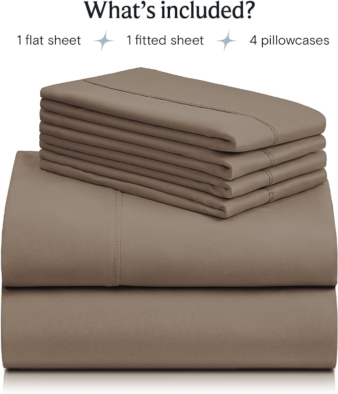 LuxClub 6 PC California King Sheet Set, Breathable Luxury Bed Sheets, Deep Pockets 18" Wrinkle Free Cooling Sheets Machine Washable Hotel Bedding Silky Soft - Dark Khaki Cal King - LeafyLoom