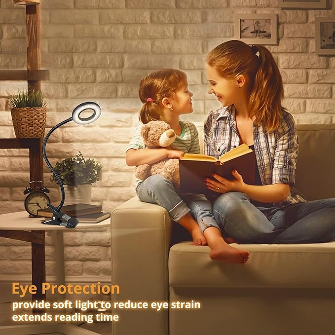 iVict Desk Light Clip on Light, 56 LEDs Desk Lamp for Home Office, 3 Modes with 10 Brightness Dimmable Reading Light, Clamp Desk Lamp for Bed Headboard, Craft, Computer, Video Call - LeafyLoom