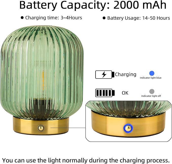 MJ PREMIER Rechargeable Battery Operated Lamp Cordless Lamp Portable Dimmable Brightness Lamps USB LED Table Light with Memory Function Emergency Lamp for Power Outage for Indoor,Outdoor Green - LeafyLoom