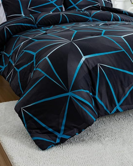 NTBED 3D Geometric Comforter Set for Boys Kids, Irregular Diamond Pattern Lightweight Microfiber Bedding Sets All Season (Blue,Full) - LeafyLoom