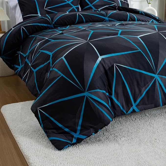 NTBED 3D Geometric Comforter Set for Boys Kids, Irregular Diamond Pattern Lightweight Microfiber Bedding Sets All Season (Blue,Full) - LeafyLoom