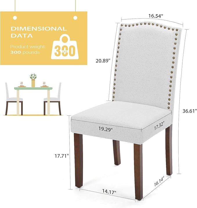 MCQ Upholstered Dining Chairs Set of 6, Modern Upholstered Fabric Dining Room Chair with Nailhead Trim and Wood Legs, Mid-Century Accent Dinner Chair for Living Room, Kitchen, Grey - LeafyLoom