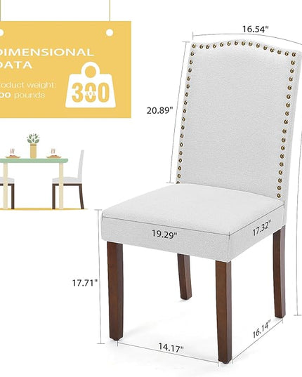 MCQ Upholstered Dining Chairs Set of 2, Modern Upholstered Fabric Dining Room Chair with Nailhead Trim and Wood Legs, Mid-Century Accent Dinner Chair for Living Room, Kitchen, Grey - LeafyLoom