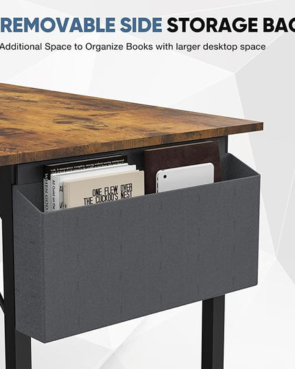 32 Inch Small Office Desk Modern Simple Style Writing Study Work Computer Table for Home Bedroom, Rust Brown - LeafyLoom