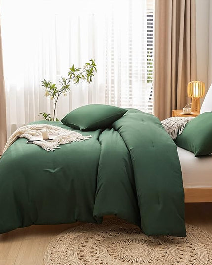 Emerald Full Size Comforter 3PCS Microfiber Full Size Comforters Set for All Season Boho Dark Green Comforter for Women and Men Soft Lightweight Bed Comforter Set - LeafyLoom