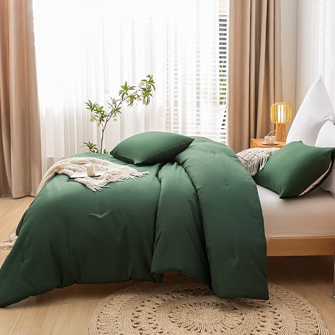 Emerald Full Size Comforter 3PCS Microfiber Full Size Comforters Set for All Season Boho Dark Green Comforter for Women and Men Soft Lightweight Bed Comforter Set - LeafyLoom