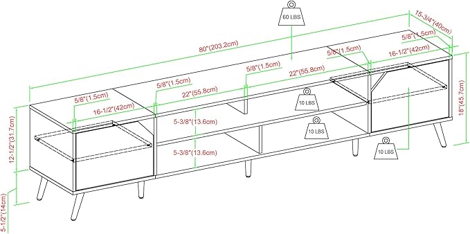 Walker Edison Nora Modern Minimal Open-Shelf Stand for TVs up to 90 Inches, 80 Inch, Dark Walnut - LeafyLoom