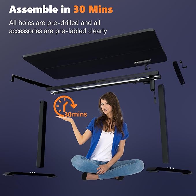 Monomi Electric Height Adjustable Standing Desk, 48x24 Inches, Ergonomic Home Office Sit/Stand Up Desk (Black Steel Frame/Black Top) - LeafyLoom