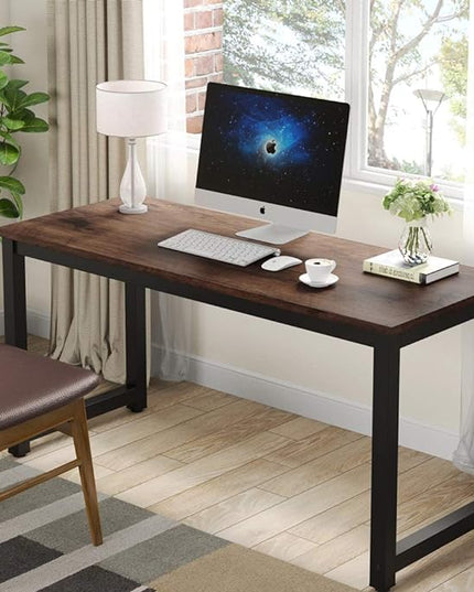 Tribesigns Computer Desk, 55 inch Large Office Desk Computer Table Study Writing Desk Workstation for Home Office, Rustic Brown - LeafyLoom