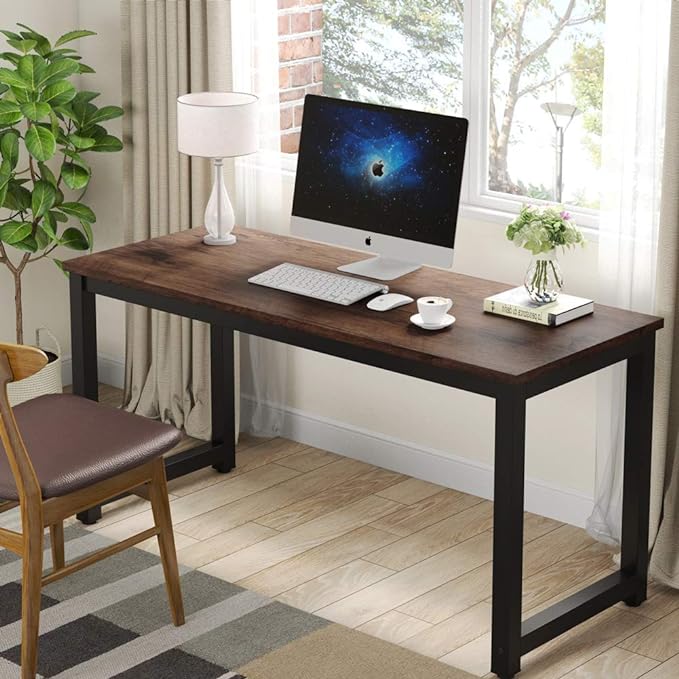 Tribesigns Computer Desk, 55 inch Large Office Desk Computer Table Study Writing Desk Workstation for Home Office, Rustic Brown - LeafyLoom