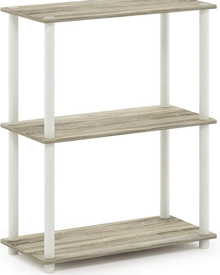 Furinno 5-Tier Multipurpose Shelf and 3-Tier Compact Shelf Bundle, Sonoma Oak/White - LeafyLoom