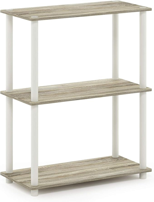 Furinno 5-Tier Multipurpose Shelf and 3-Tier Compact Shelf Bundle, Sonoma Oak/White - LeafyLoom
