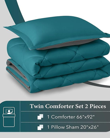 downluxe Twin Comforter Set - Ocean and Grey Twin Comforter, Soft Bedding Sets for All Seasons -2 Pieces - 1 Comforter (66"x92") and 1 Pillow Sham(20"x26") - LeafyLoom