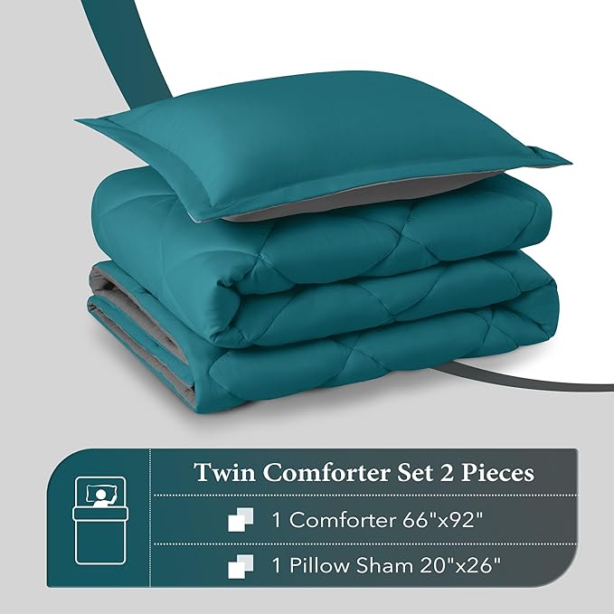 downluxe Twin Comforter Set - Ocean and Grey Twin Comforter, Soft Bedding Sets for All Seasons -2 Pieces - 1 Comforter (66"x92") and 1 Pillow Sham(20"x26") - LeafyLoom