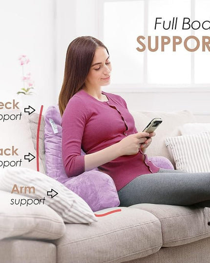 Nestl Reading Pillow with Portable Laptop Lap Desk, Velvet Feel Back Pillow for Sitting in Bed, Shredded Memory Foam Back Support Pillow for Bed, Bed Rest Pillow with Arms, Standard - Lavender - LeafyLoom