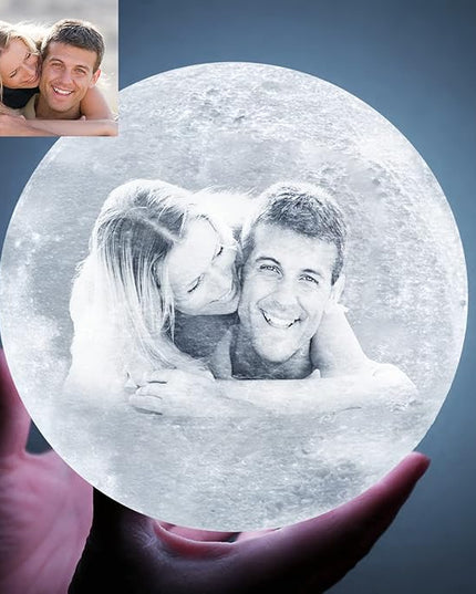 Custom Moon Lamp with Your Photo Text - 3D Printing Moon Light 5.9 Inch Touch Change 2 Colors - Personalized Christmas Birthday Valentine's Gift For Her Women Wife Girlfriend Couple Daughter Son - LeafyLoom