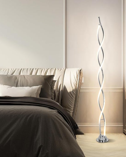 ADISUN 31W Modern Floor Lamp, LED Spiral Floor Lamp for Living Room, 3-Color Dimmable Standing Floor Lamp with Remote Control, 58" Tall Floor Lamp for Living Room Bedroom Office Dining Room (Silver) - LeafyLoom
