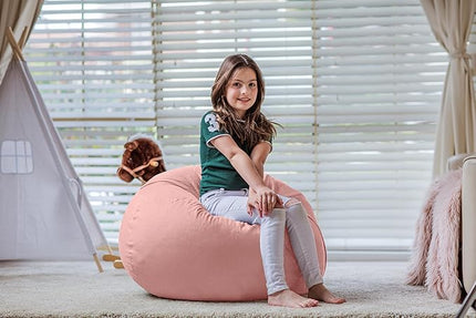 Wekapo Stuffed Animal Storage Bean Bag Chair Cover for Kids | Stuffable Zipper Beanbag for Organizing Children Plush Toys Large Premium Cotton Canvas (Solid Pink, X-Large) - LeafyLoom