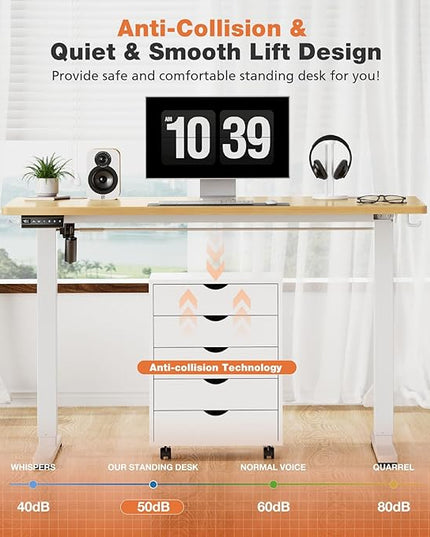 Sweetcrispy Electric Adjustable Height Standing Desk - 40 x 24 inch Sit to Stand Up Desk with Splice Board, Rising Home Office Computer Table with 2 Hook and Wire Hole for Work - LeafyLoom