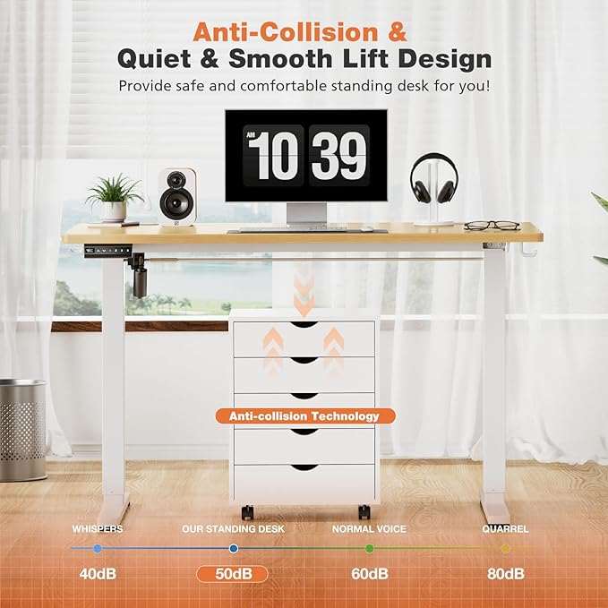Sweetcrispy Electric Adjustable Height Standing Desk - 40 x 24 inch Sit to Stand Up Desk with Splice Board, Rising Home Office Computer Table with 2 Hook and Wire Hole for Work - LeafyLoom