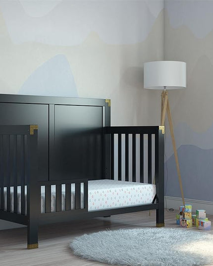 Baby Relax Miles 5-in-1 Convertible Crib, Solid Pine Wood, Black - LeafyLoom
