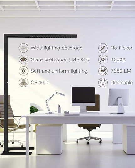 STERREN 77" LED Floor Lamp, 7350LM Dimmable Eye-care Standing Piano Lamp, 70W Modern Tall Reading Light Bright Lighting for Office Living Room Bedroom, 4000K Natural Daylight - Black - LeafyLoom