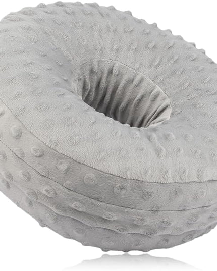 Washable Ear Piercing Pillow with Removable Pillowcase Donut Pillows Hole for Ear Pain Relief CNH Sleeping Pressure Sore Side Sleepers Ear Guard Protector, Minky Dot Gray Cover - LeafyLoom