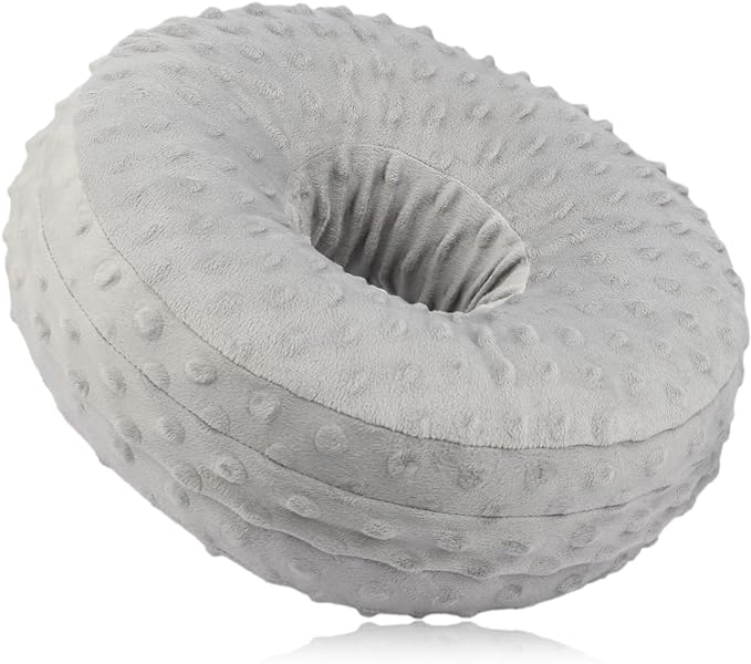 Washable Ear Piercing Pillow with Removable Pillowcase Donut Pillows Hole for Ear Pain Relief CNH Sleeping Pressure Sore Side Sleepers Ear Guard Protector, Minky Dot Gray Cover - LeafyLoom