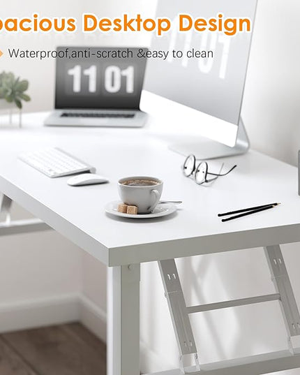 Need 55 inches Computer Desk Office Desk Folding Table with BIFMA Certification Computer Table Workstation,White AC5DW-140 - LeafyLoom