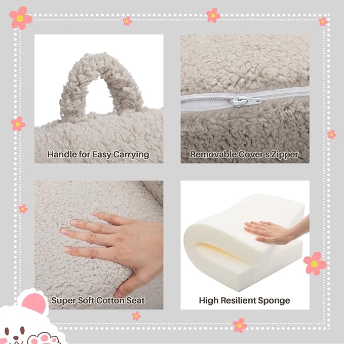 ALIMORDEN Kids Ultra-Soft Snuggle Foam Filled Chair, Toddler Cuddly Sherpa Reading Couch for Boys and Girls, Light Grey - LeafyLoom