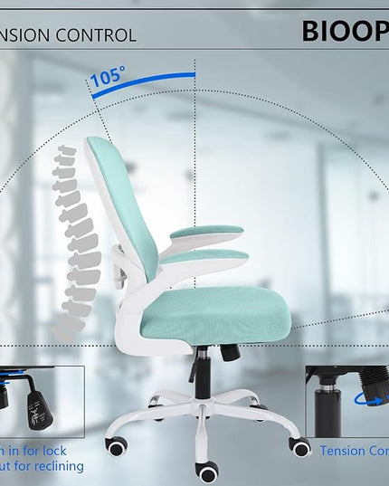 Office Chair Mesh Desk Chair with Flip Up Armrests Computer Chair Lumbar Support Ergonomic Chair Adjustable Swivel and Height Gaming Chair for Adults and Teens (NEW-BLUE, Classic) - LeafyLoom