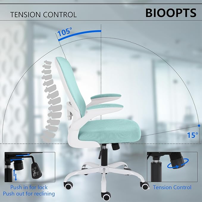 Office Chair Mesh Desk Chair with Flip Up Armrests Computer Chair Lumbar Support Ergonomic Chair Adjustable Swivel and Height Gaming Chair for Adults and Teens (NEW-BLUE, Classic) - LeafyLoom