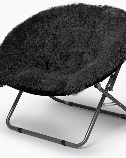 Oversized Mongolian Faux Fur Saucer Chair, Black - LeafyLoom
