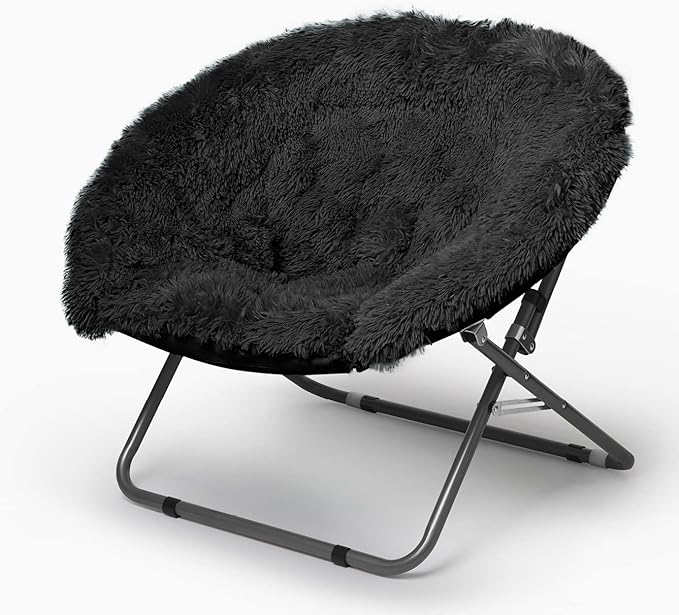 Oversized Mongolian Faux Fur Saucer Chair, Black - LeafyLoom