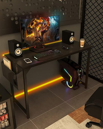 Computer Desk Home Office Desk 47 Inch Writing Desks Small Space Desk Study Table Modern Simple Style Work Table Student Desk PC Table with Storage Bag Headphone Hook Metal Frame for Home, Bedroom - LeafyLoom