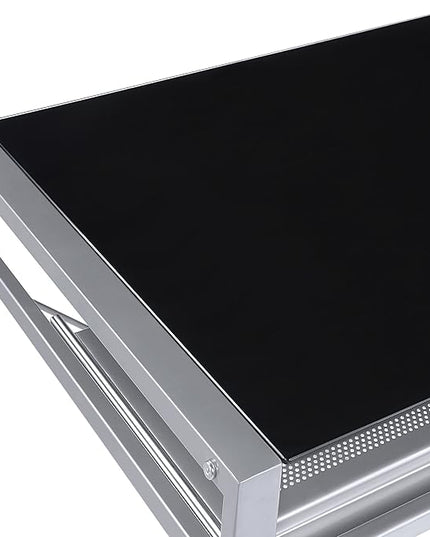 OSP Home Furnishings Zephyr Computer Desk with Keyboard Shelf and Tempered Glass Top, Black Glass and Silver Frame - LeafyLoom