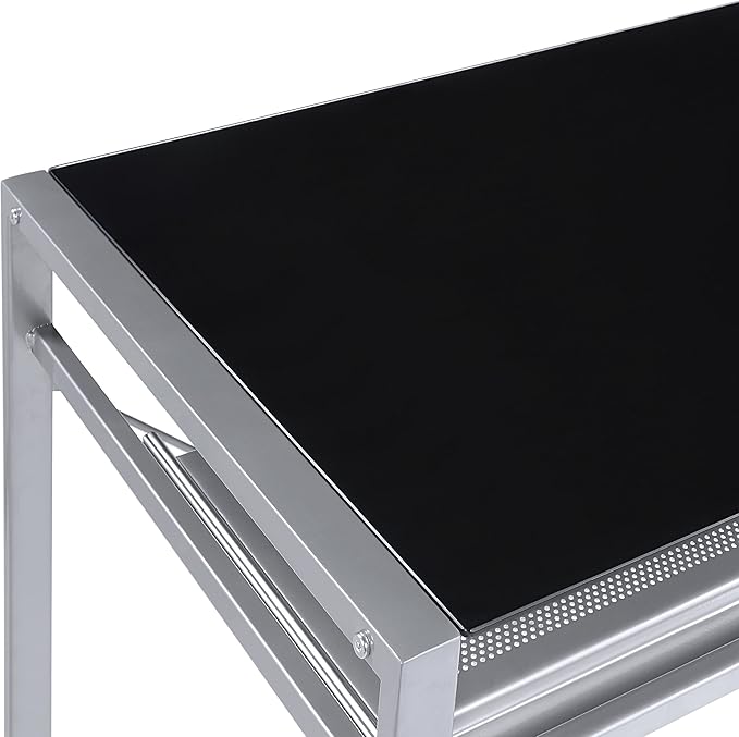 OSP Home Furnishings Zephyr Computer Desk with Keyboard Shelf and Tempered Glass Top, Black Glass and Silver Frame - LeafyLoom