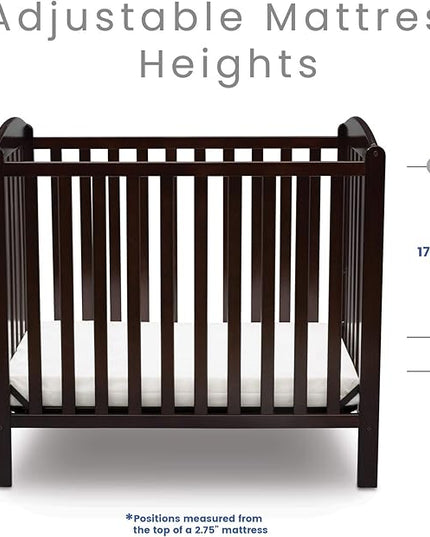 Delta Children Emery Mini Convertible Baby Crib with 2.75-inch Mattress, Dark Chocolate - LeafyLoom