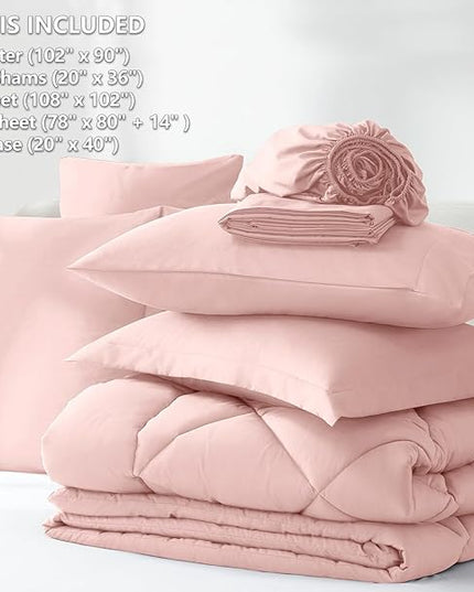 CozyLux King Comforter Set with Sheets 7 Pieces Bed in a Bag Pink All Season Bedding Sets with Comforter, Pillow Shams, Flat Sheet, Fitted Sheet and Pillowcases - LeafyLoom