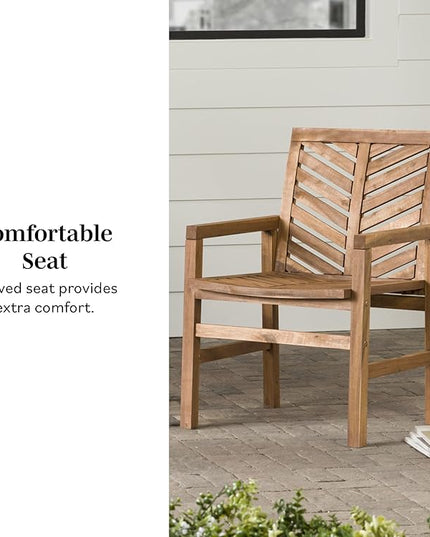 Walker Edison 2 Piece Outdoor Patio Chevron Wood Chair Set All Weather Backyard Conversation Garden Poolside Balcony, Set of 2, Brown - LeafyLoom
