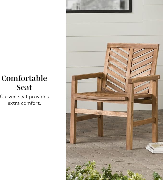 Walker Edison 2 Piece Outdoor Patio Chevron Wood Chair Set All Weather Backyard Conversation Garden Poolside Balcony, Set of 2, Dark Brown - LeafyLoom
